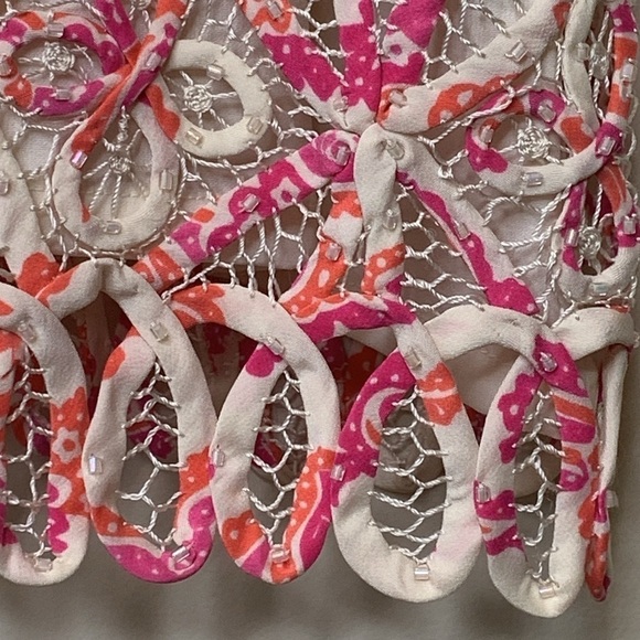 Sigrid Olsen Pink White Silk Lined Hand Knit Woven Beaded V Neck Camisole Top L - Picture 5 of 17